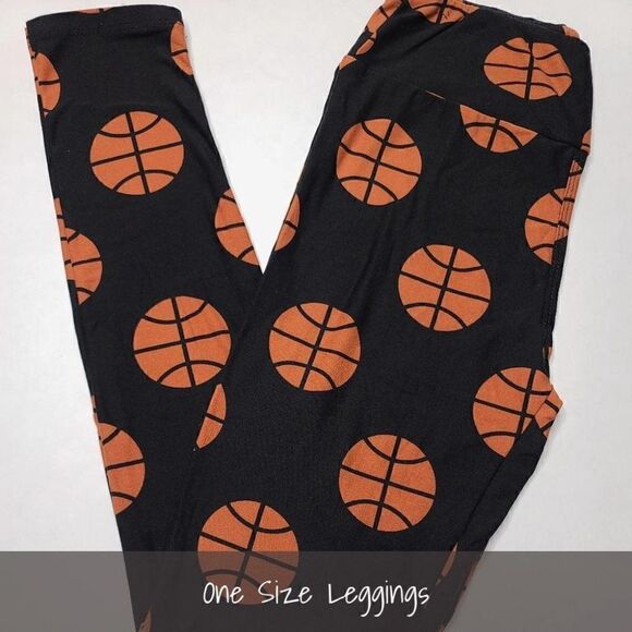 LuLaRoe OS Leggings Basketballs Black NEW - Picture 1 of 1